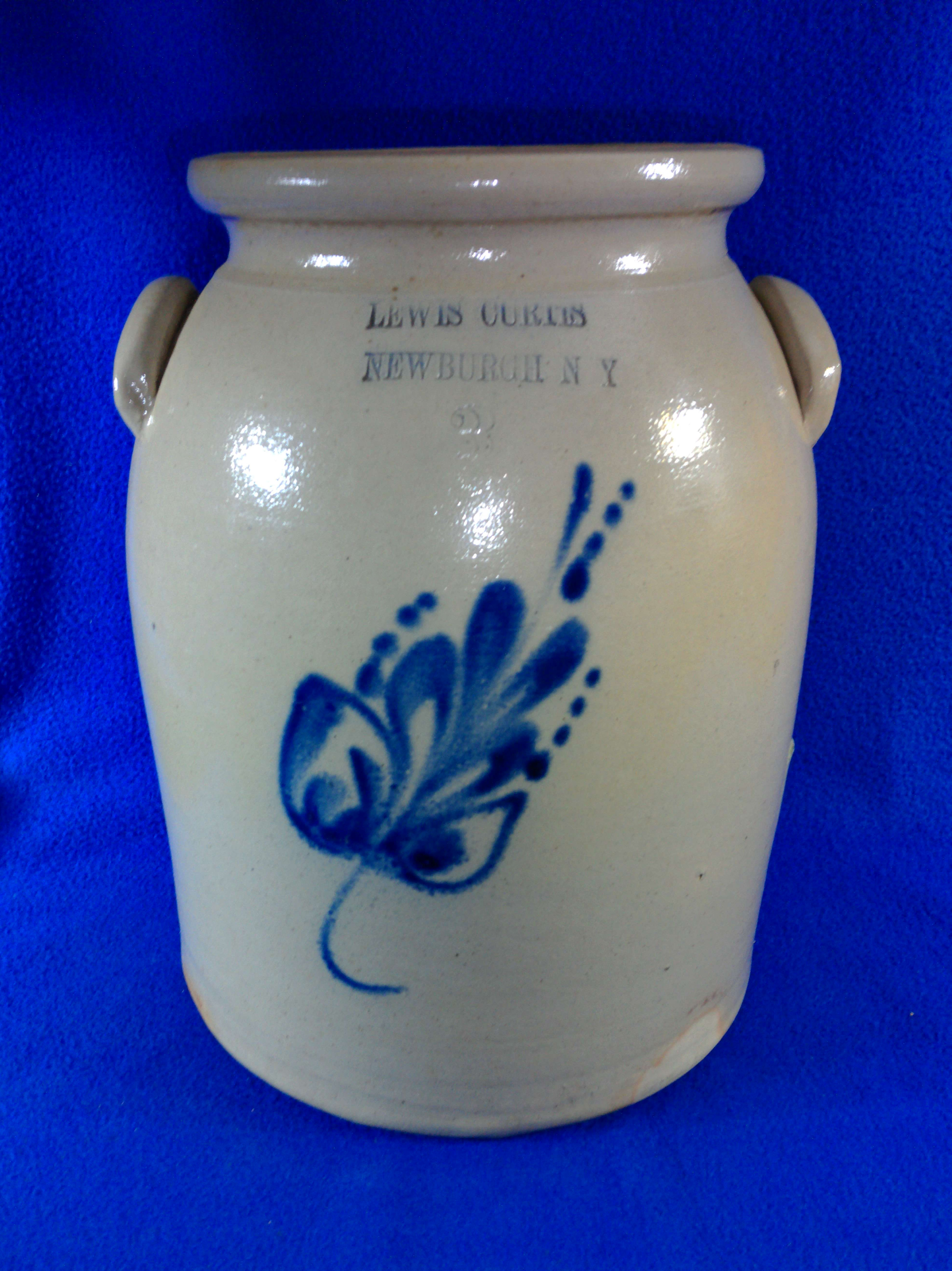 Lewis Curtis, Newburgh, New York Stoneware 3g Preserve Jar with Floral #12800