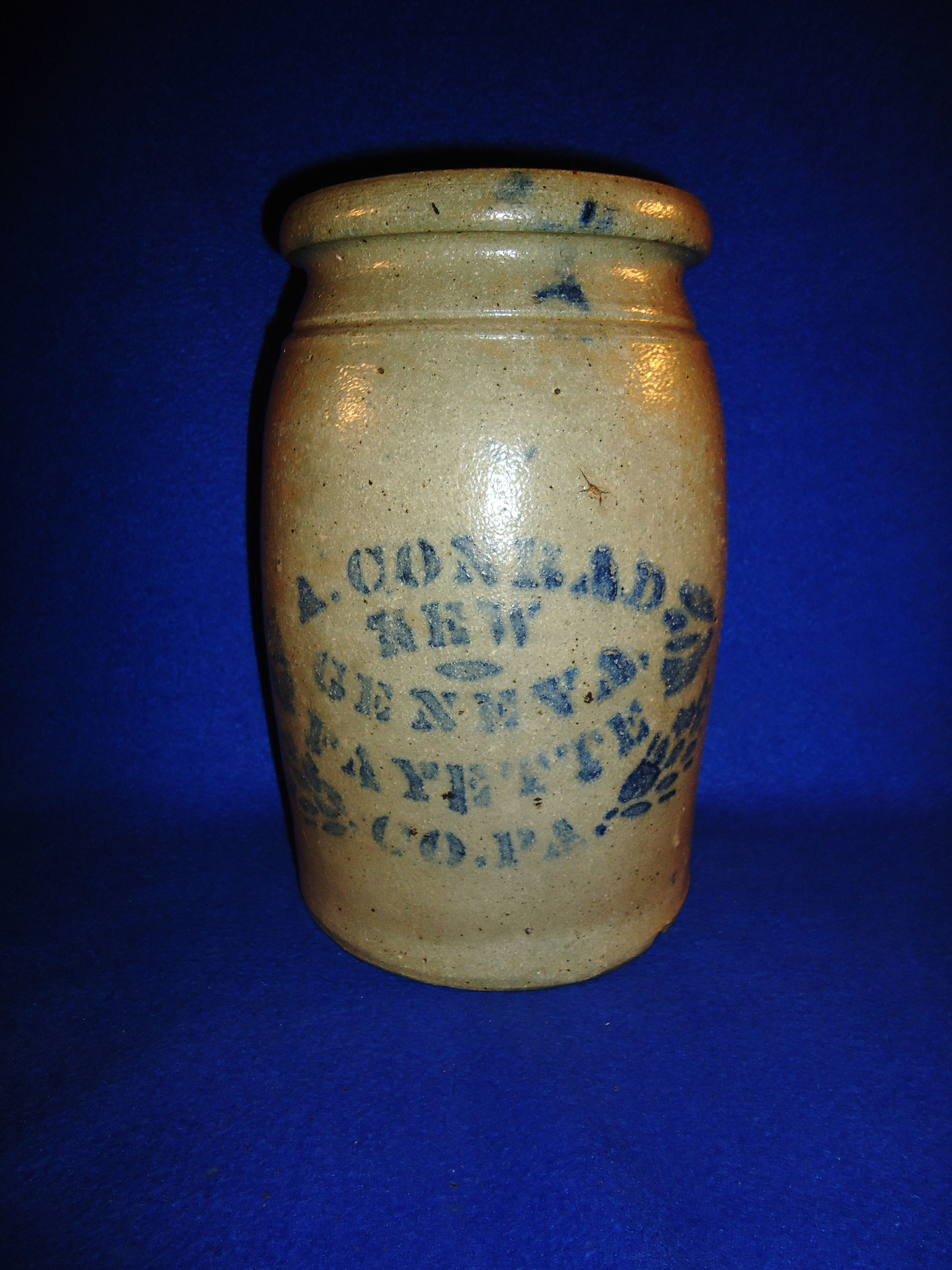 A. Conrad, New Geneva, Pennsylvania Stoneware Jar #9983
