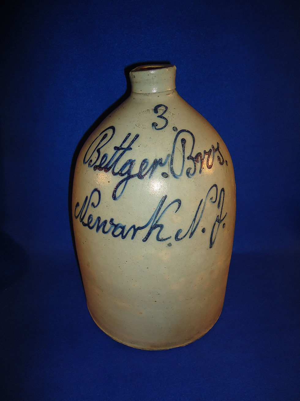 Bettger Bros., Newark, N.J. Stoneware Script Jug, Union Pottery #8926