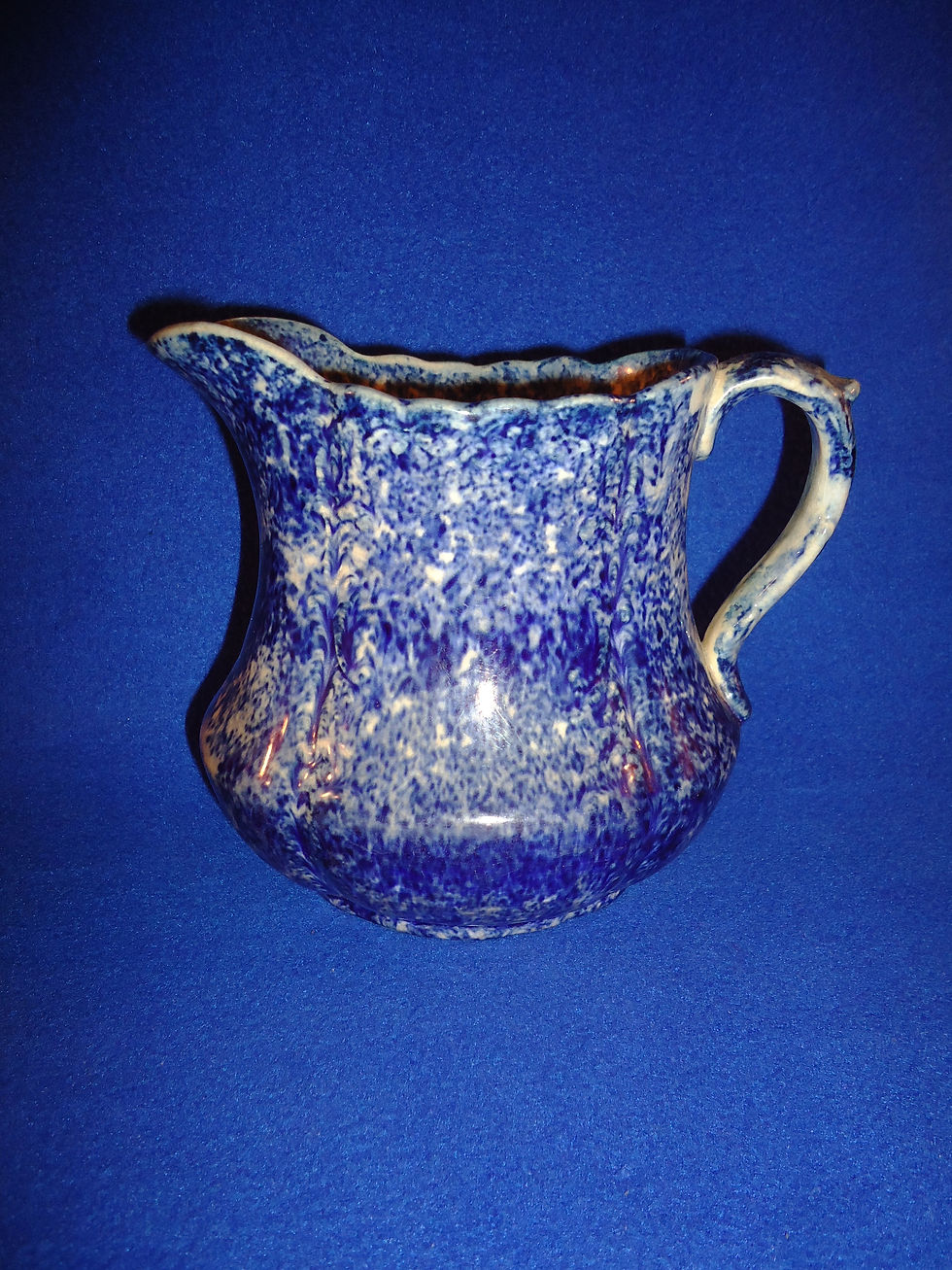 Blue and White Spongeware Stoneware Oval Pitcher #6592