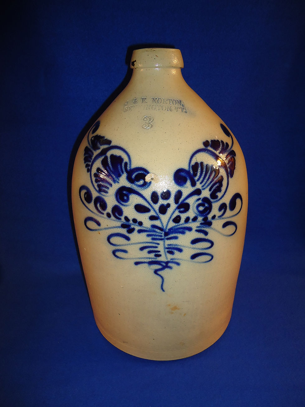 J. & E. Norton 3 Gallon Stoneware Jug with Double Thistle Decortion #6110