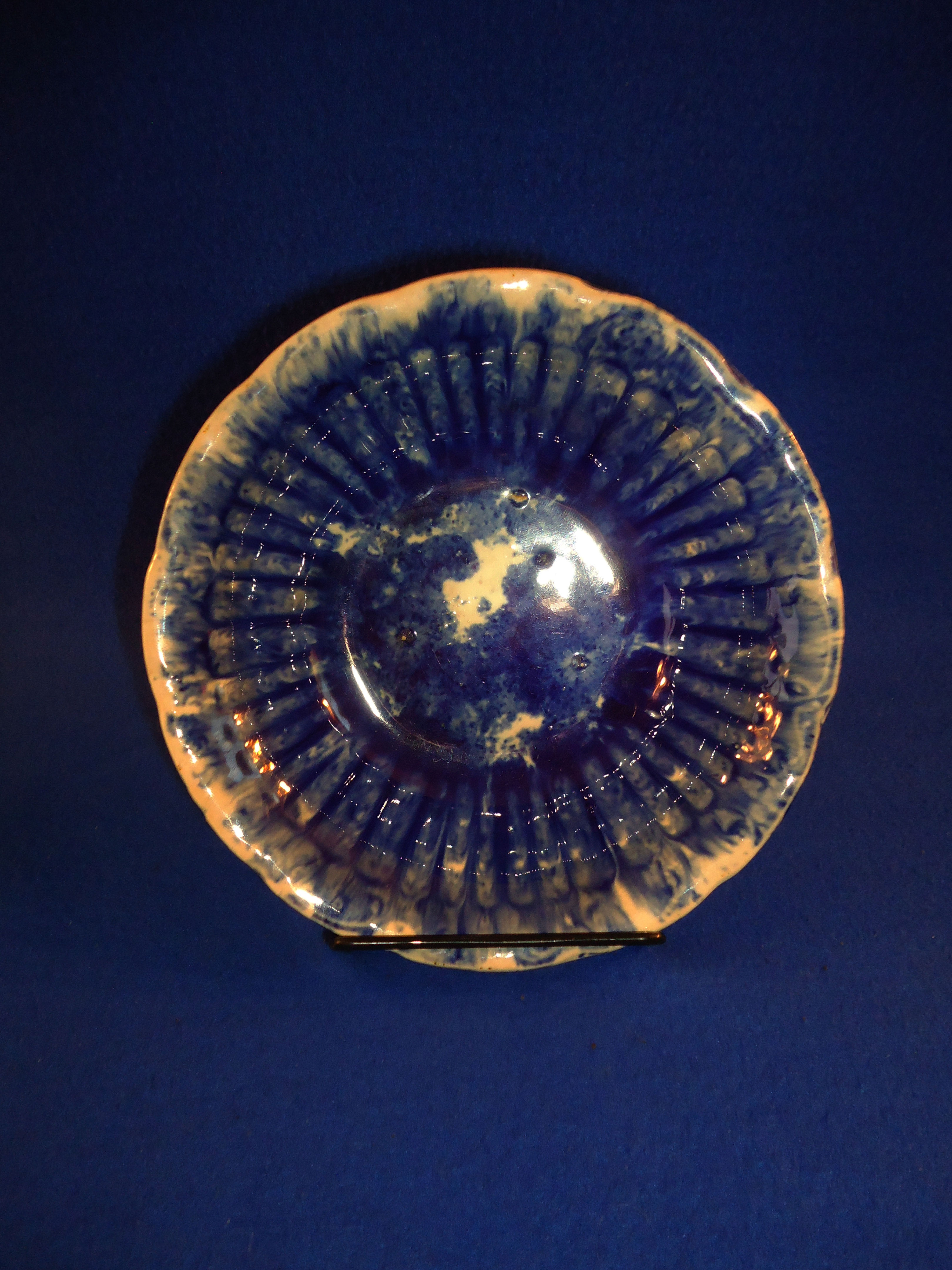 Blue and White Spongeware Stoneware Serving Bowl #5979