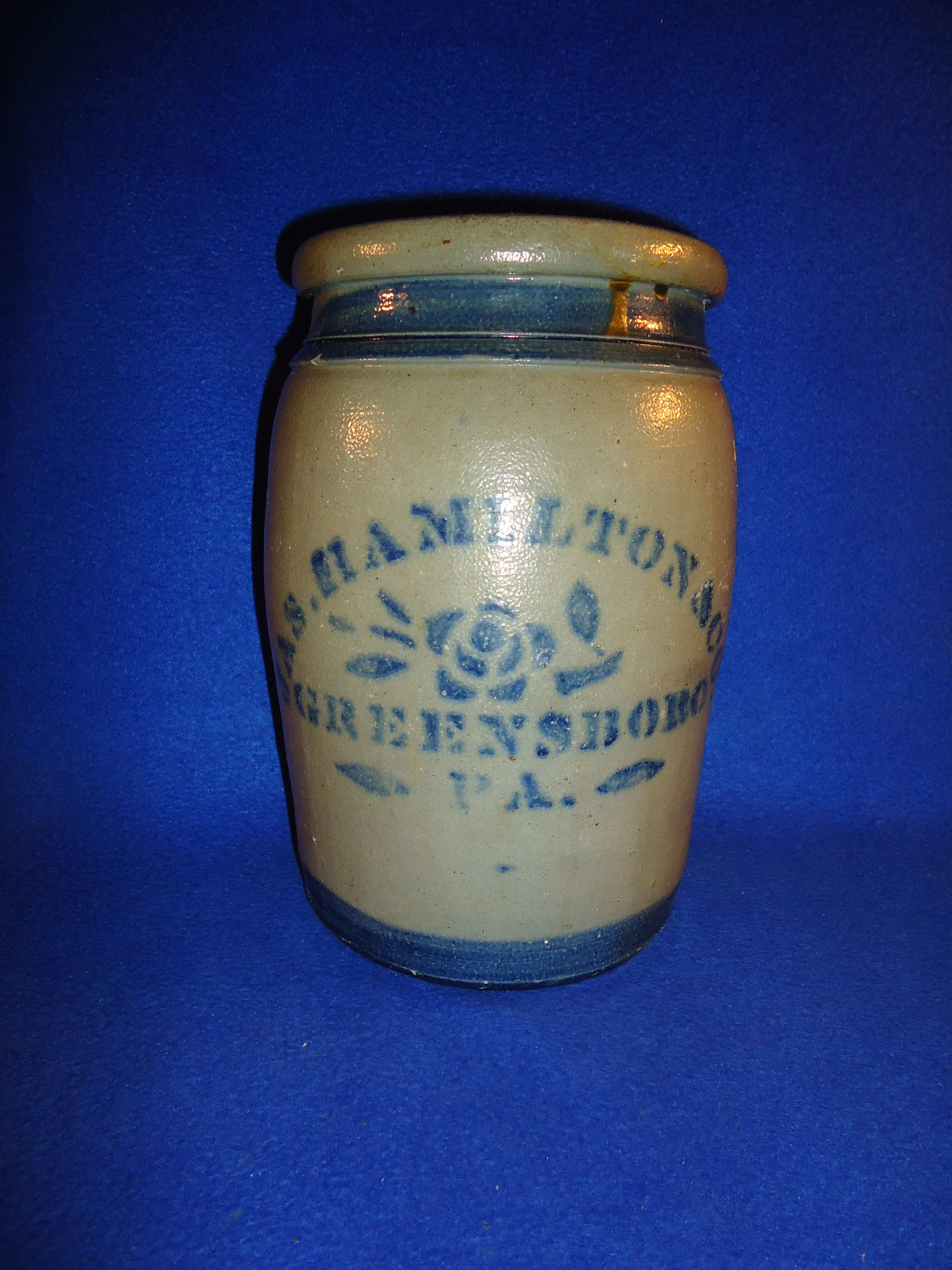 James Hamilton, Greensboro, Pennsylvania Stoneware Jar with Rose #9834