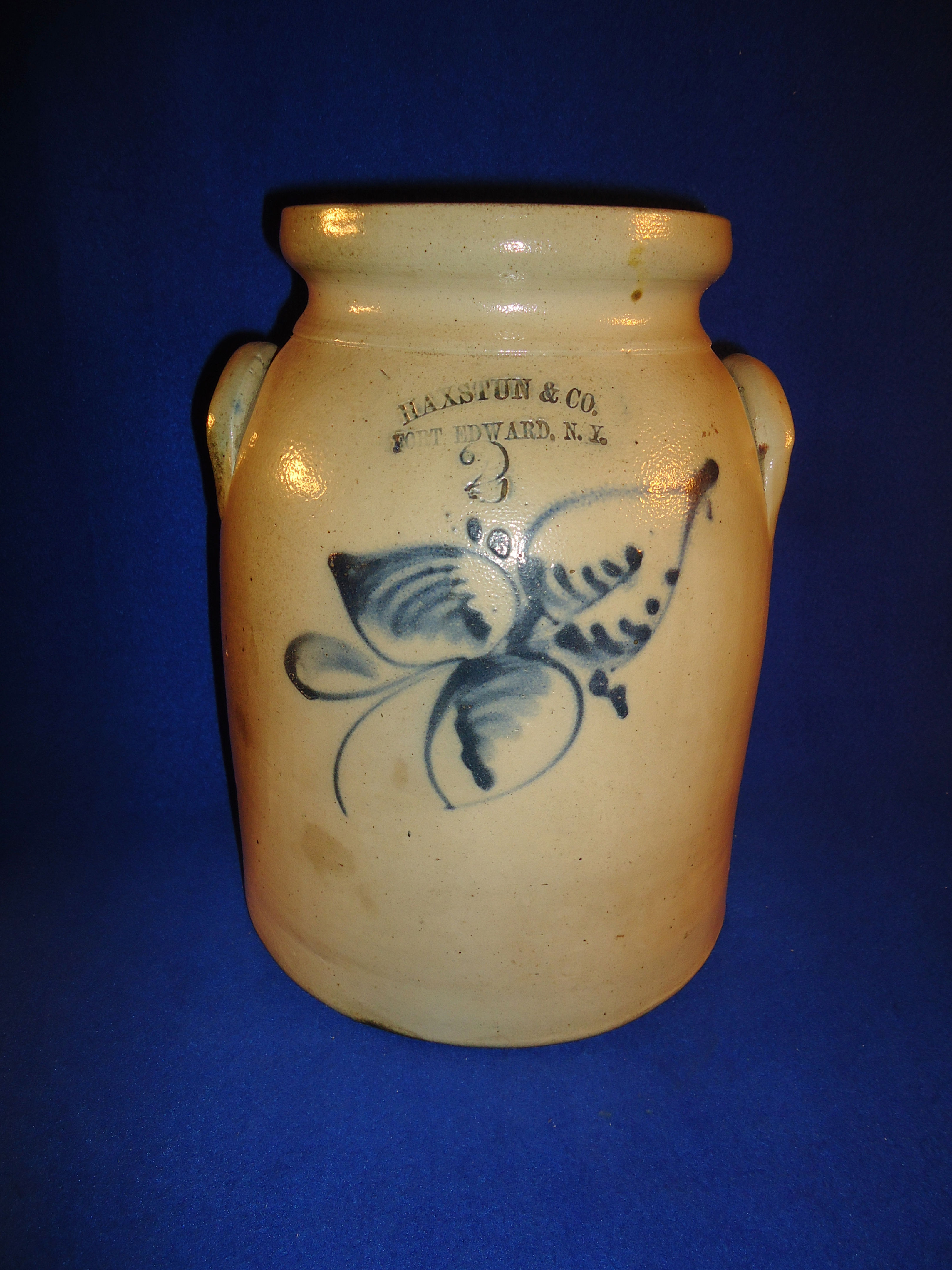 Haxstun, Fort Edward, New York Stoneware 2g Preserve Jar w/ Leaf #11928
