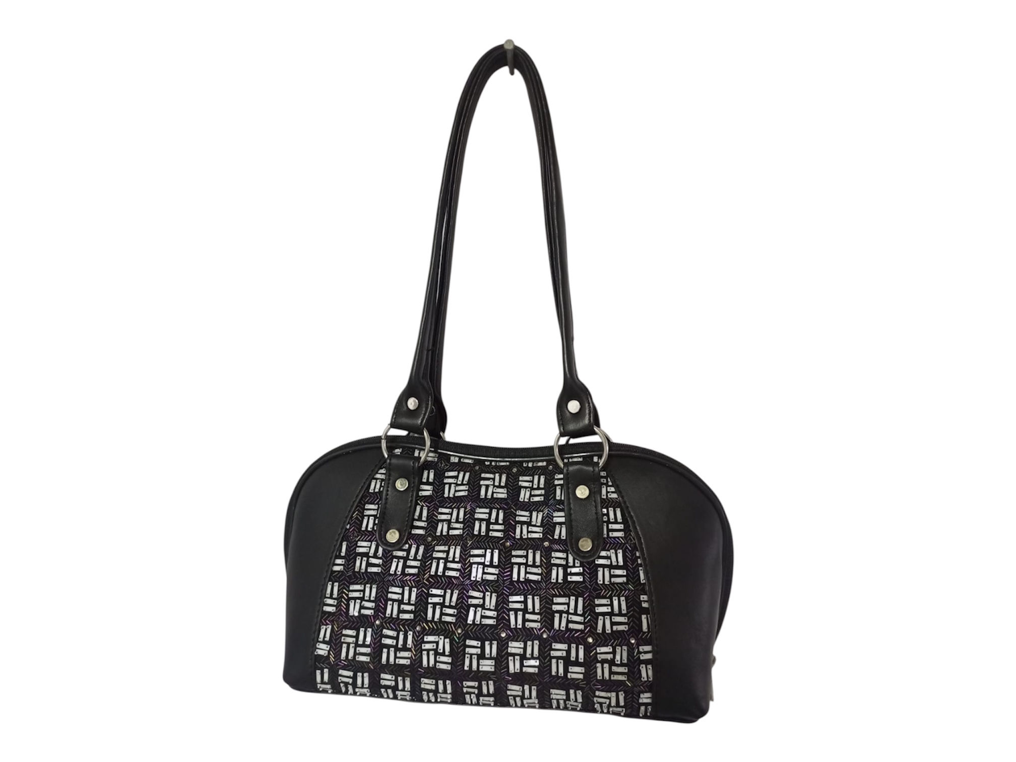 Bag / jet-black genuine leather side panels