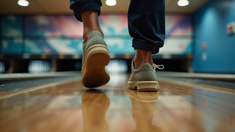 High angle view of bowling shoes on the approach area