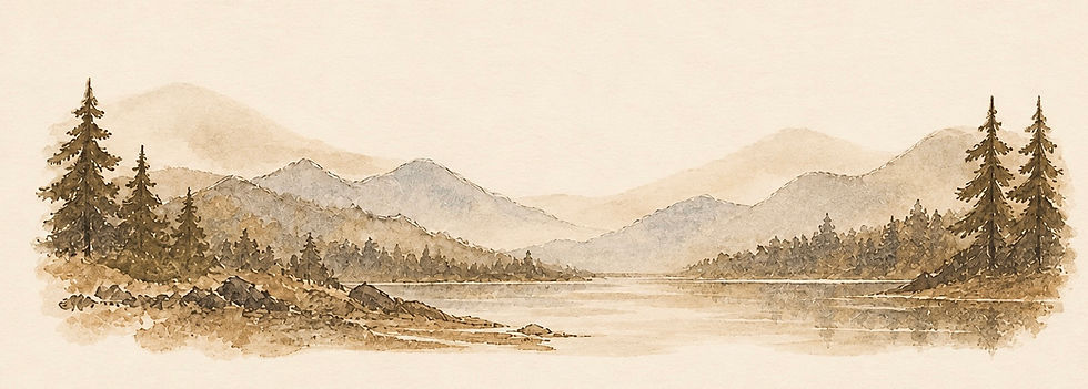 Pale watercolor mountain landscape
