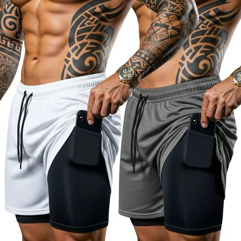 Thumbnail: Cópia de Men's 2-Pack 2-in-1 Gym Shorts – Athletic Training Shorts with Phone Po