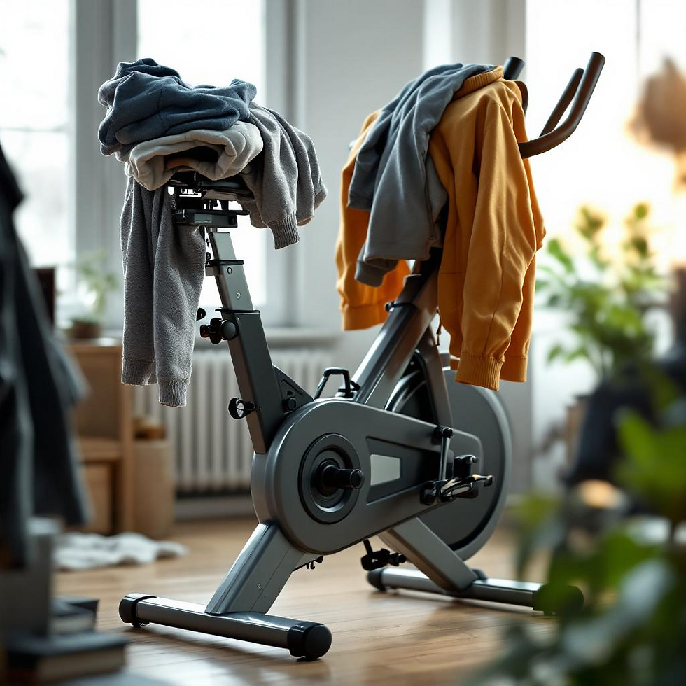 Unused exercise bike covered in clothes