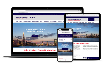 Marvel Pest Control: An already established business in the heart of London, Pat from Marvel Pest Control needed help with getting his business back online - when his previous website crashed.

The site includes multiple contact forms, pages for each service, maps, social media links mobile optimisation, SEO and much more!