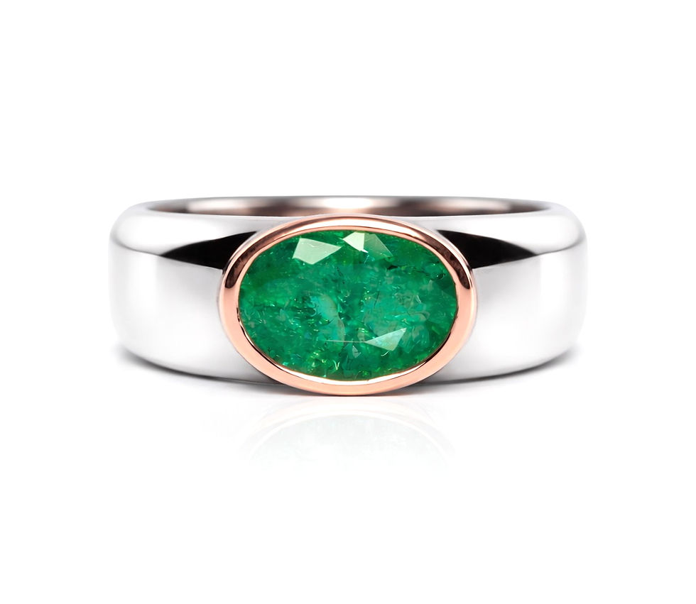 Thumbnail: 1.41 carat Emerald in 18k  White - and Rose Gold men's ring (unisex)