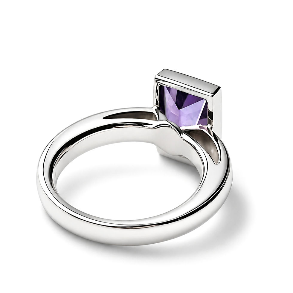 Thumbnail: Tablet ring with scissor-cut Amethyst in 18k White Gold