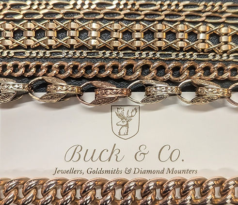 Gold chains, Buck & Co Jewellers, Goldsmiths and Diamond Mounters, Bodmin.