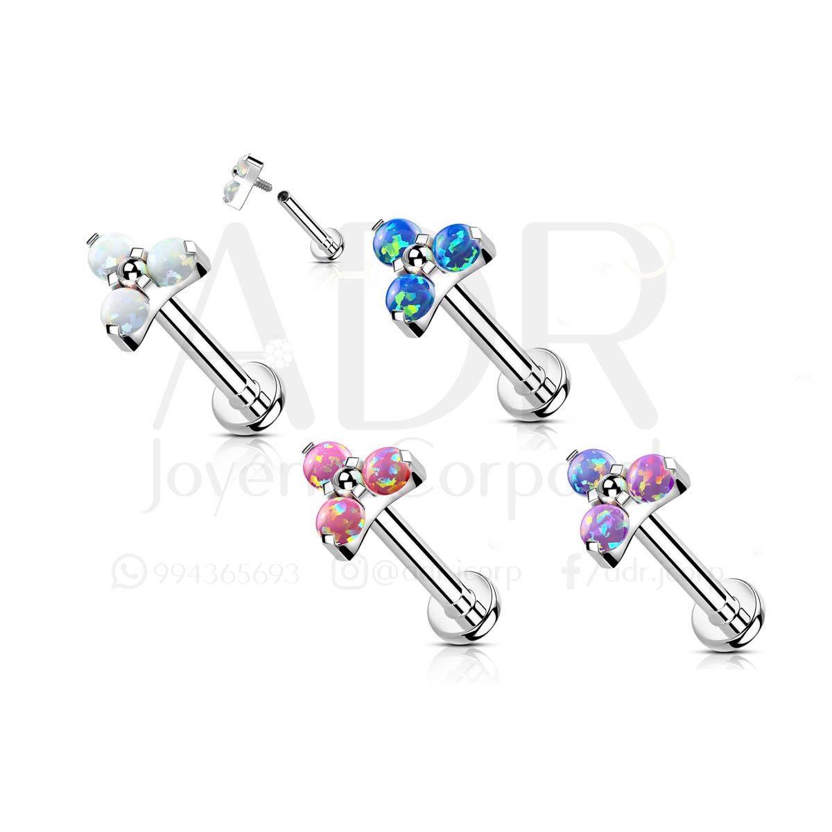 Piercing Labret Trinity Opalo Titanio - Arete - ADR Joyería Corporal