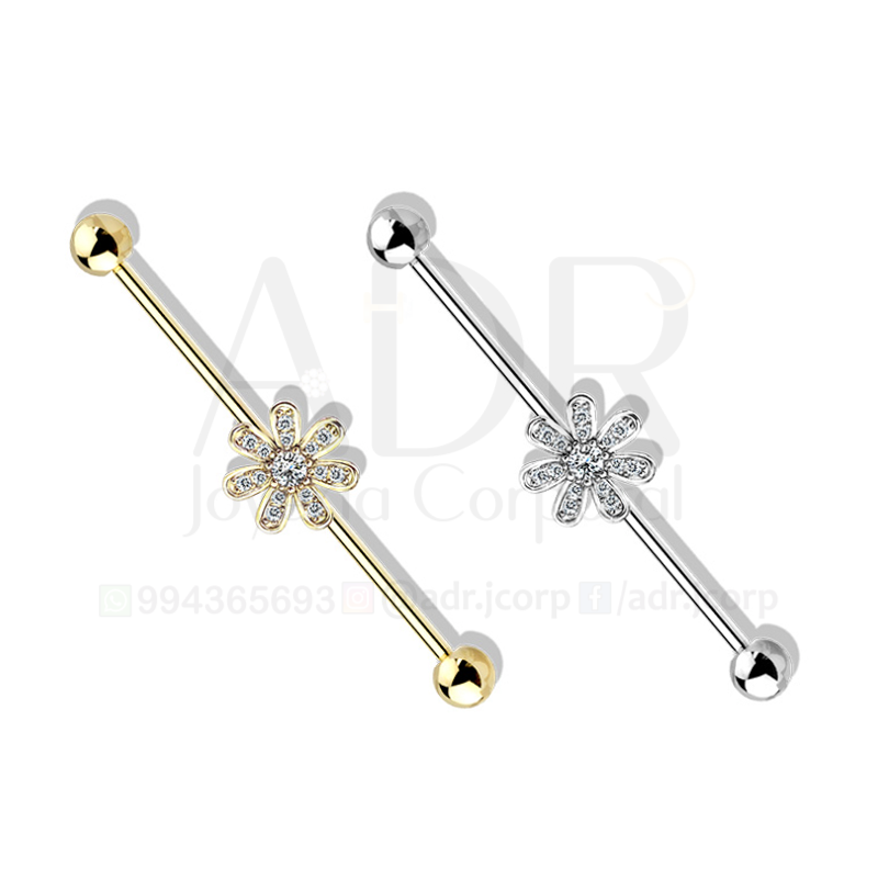 Piercing Industrial - Arete Transversal Flor Margarita - ADR Joyería Corporal