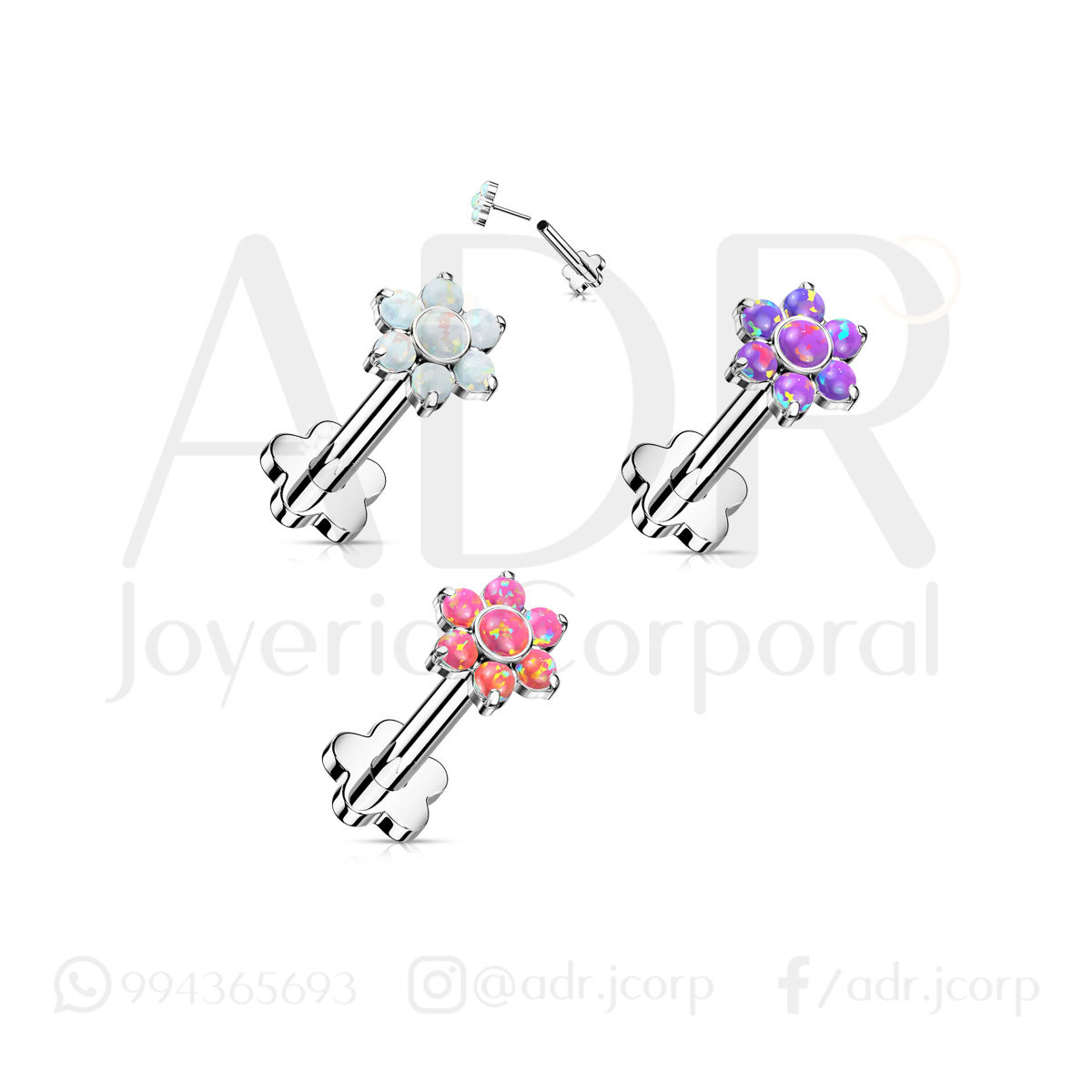 Piercing Labret Roseta Opalo Titanio - Arete - ADR Joyería Corporal