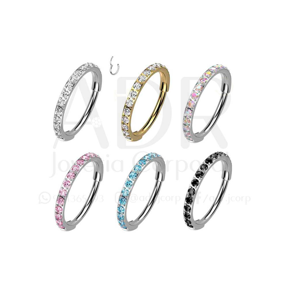 Argolla Nostril Zircones Titanio - ADR Joyería Corporal