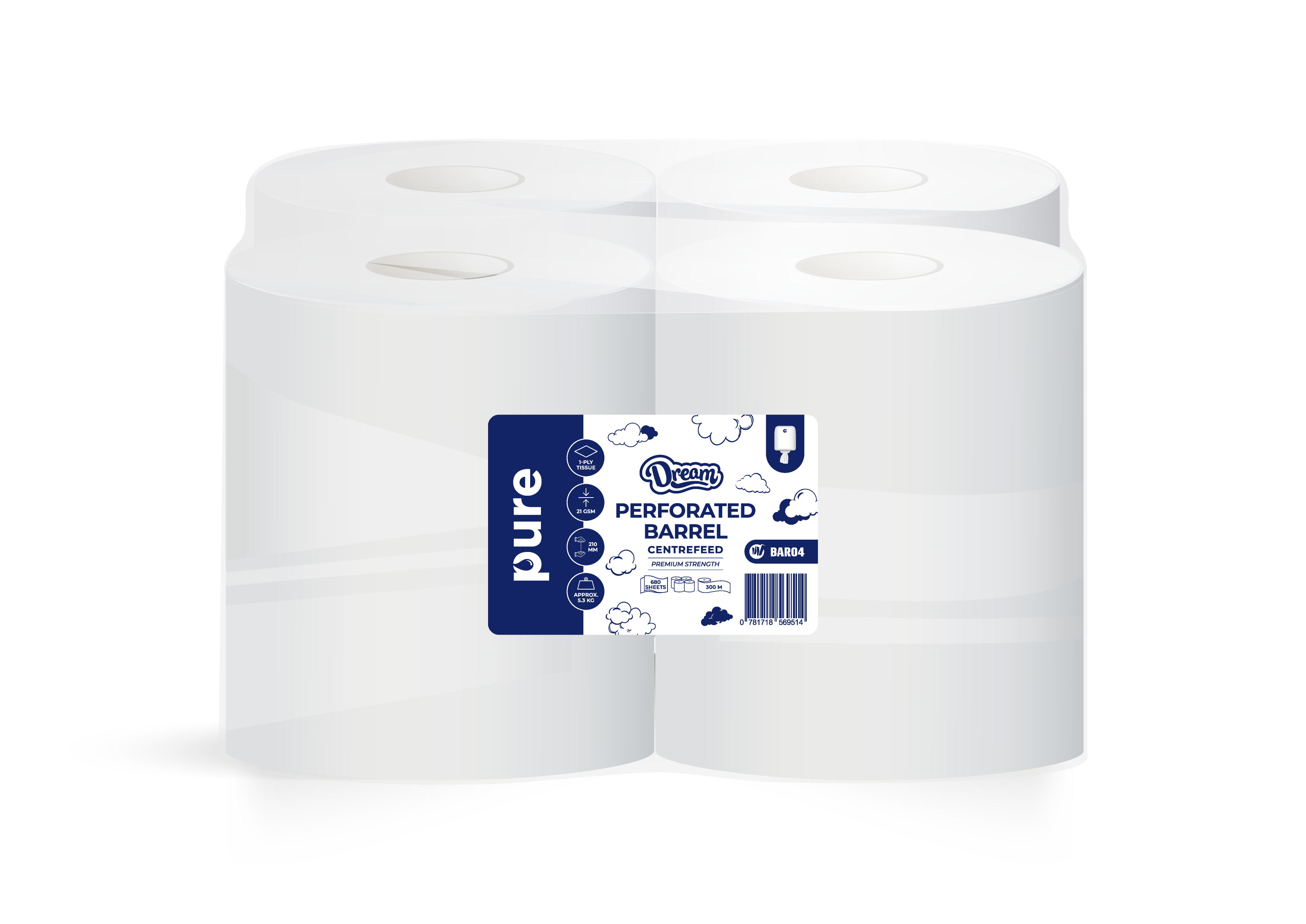 Dream Pure Perforated Barrel Roll 1 Ply