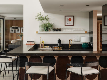 Palm Springs home bar with recessed, flangeless lights