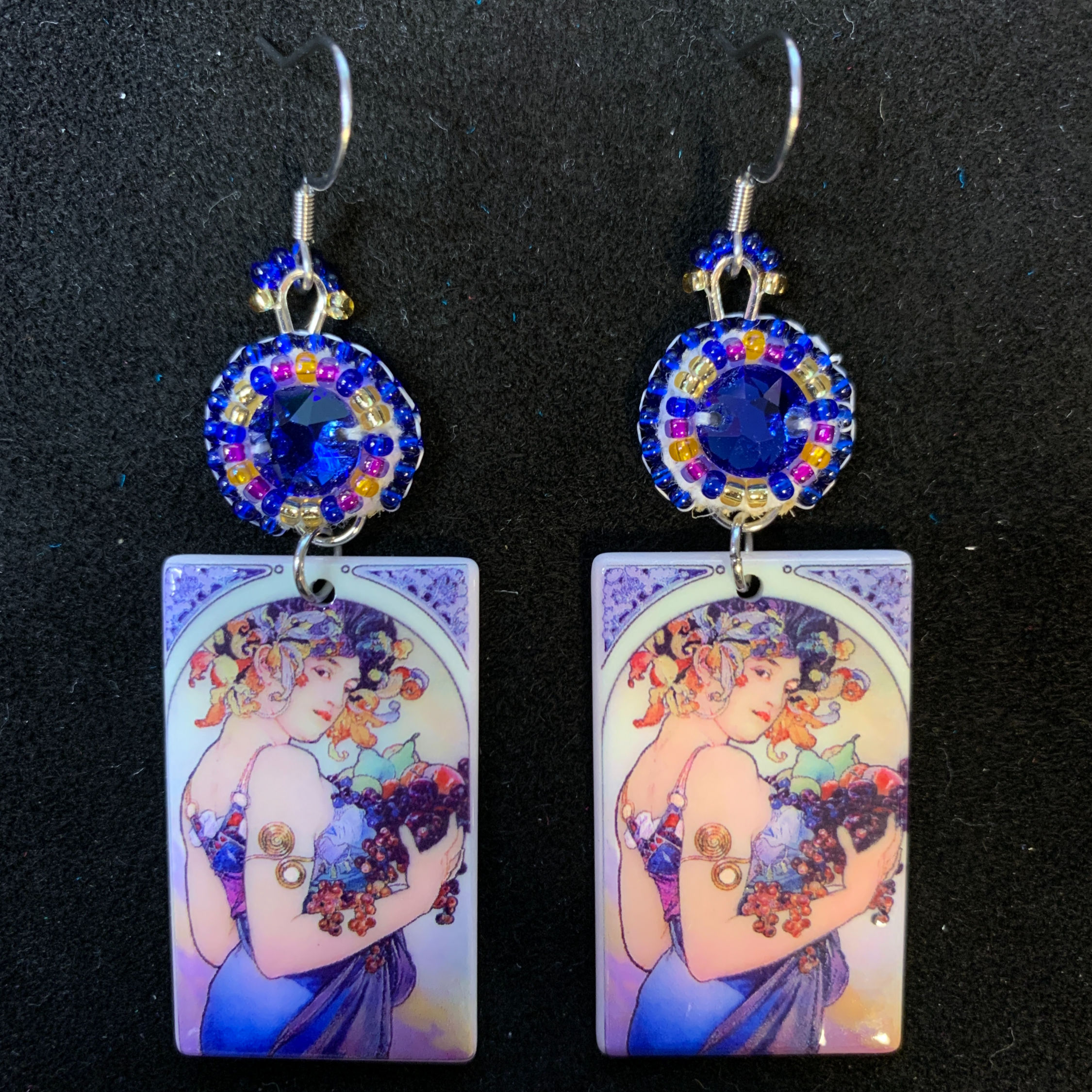 Blue art nouveau earrings