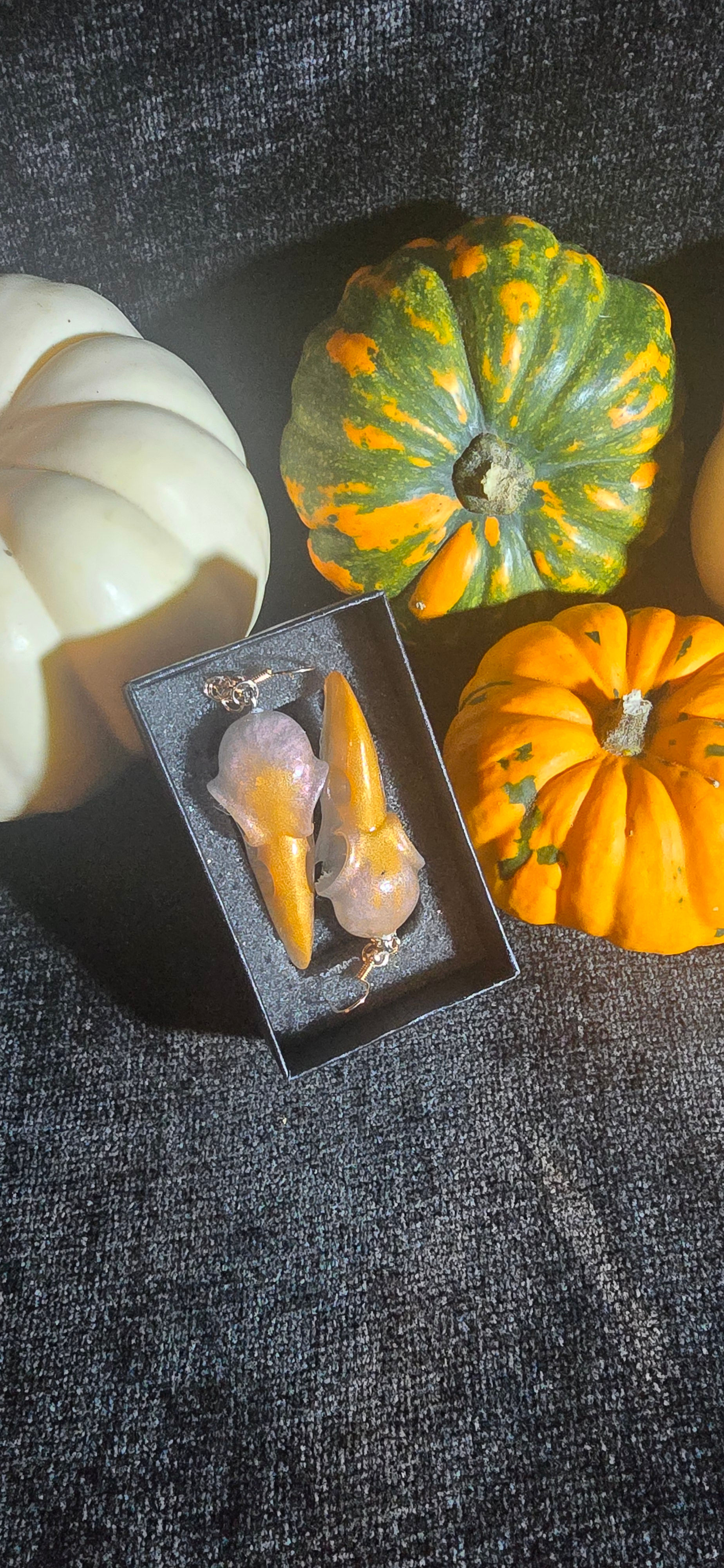 crow skull danglers orange/pink