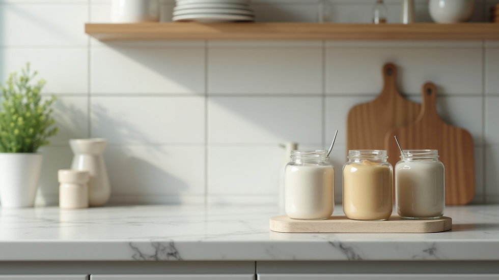 Close-up view of a clean and organized kitchen countertop
