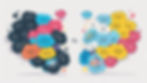 Two clusters of colorful speech bubbles with text, depicting a comparison. Left side is dark, right side is bright. "Vs." in the center.