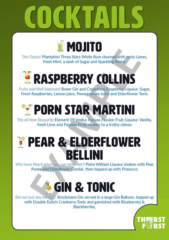 Steve the Barman and Thirst First Cocktail Menu