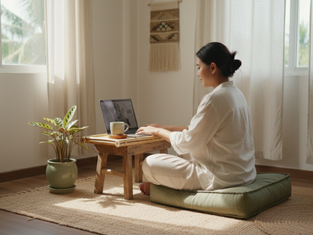 April Kelly, independent virtual assistant, managing tasks and organizing digital workflows on a laptop.