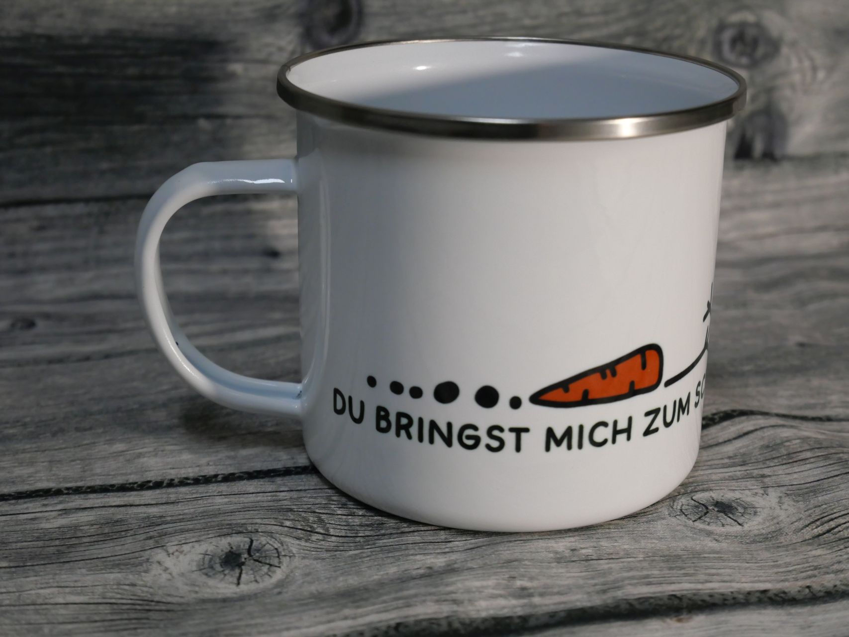 Emaille Tasse Gross mit Spruch