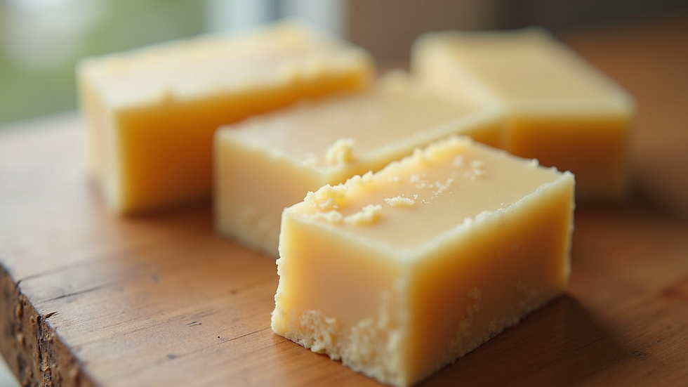 Close-up view of natural soap bars on wooden surface