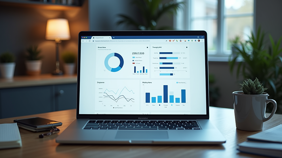 Eye-level view of a laptop displaying a digital product sales dashboard