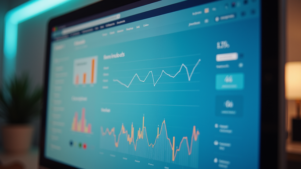 Close-up view of a desktop monitor displaying a website dashboard with analytics