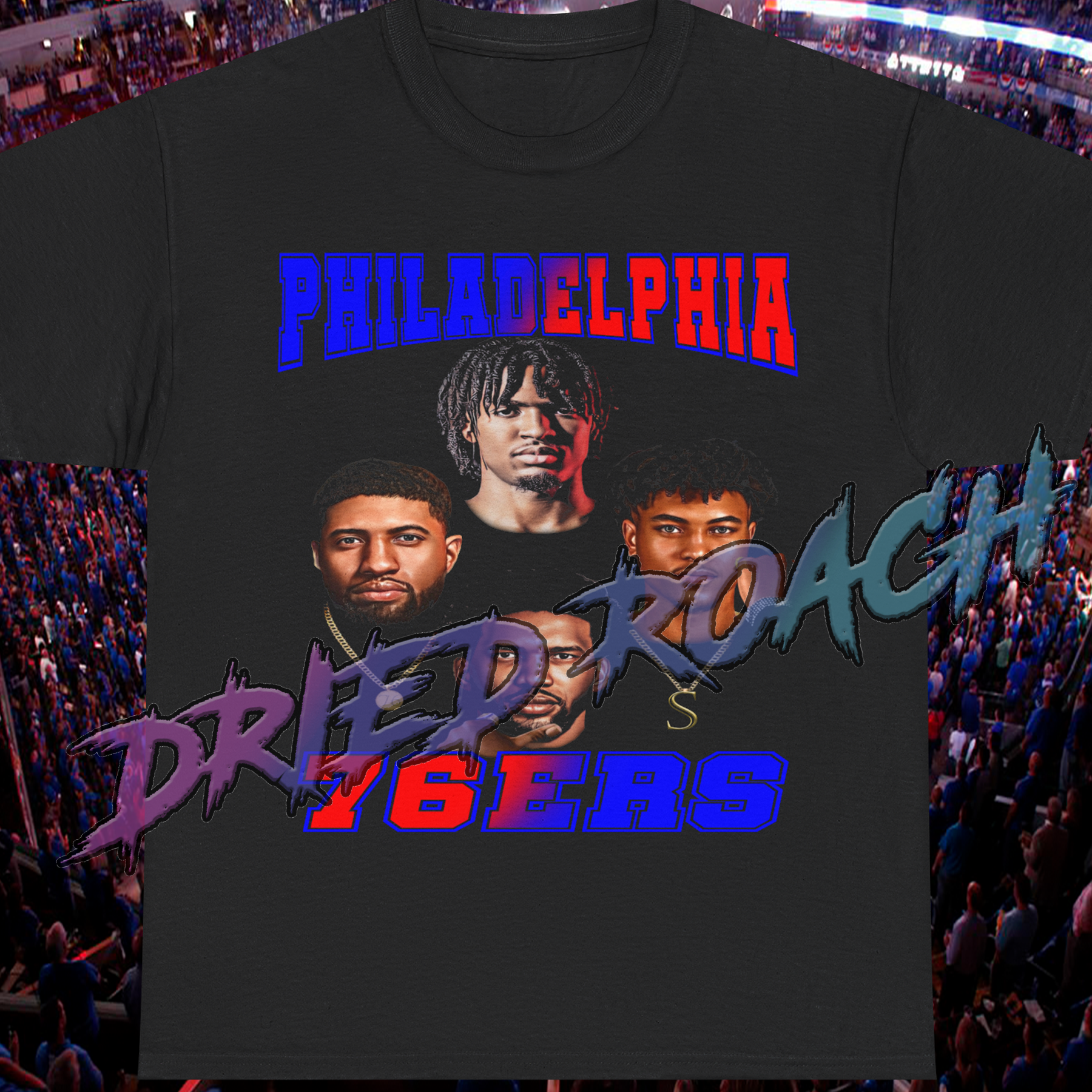 76ers- tyrese maxey - paul george - joell embiid - kelly oubre - death row tee