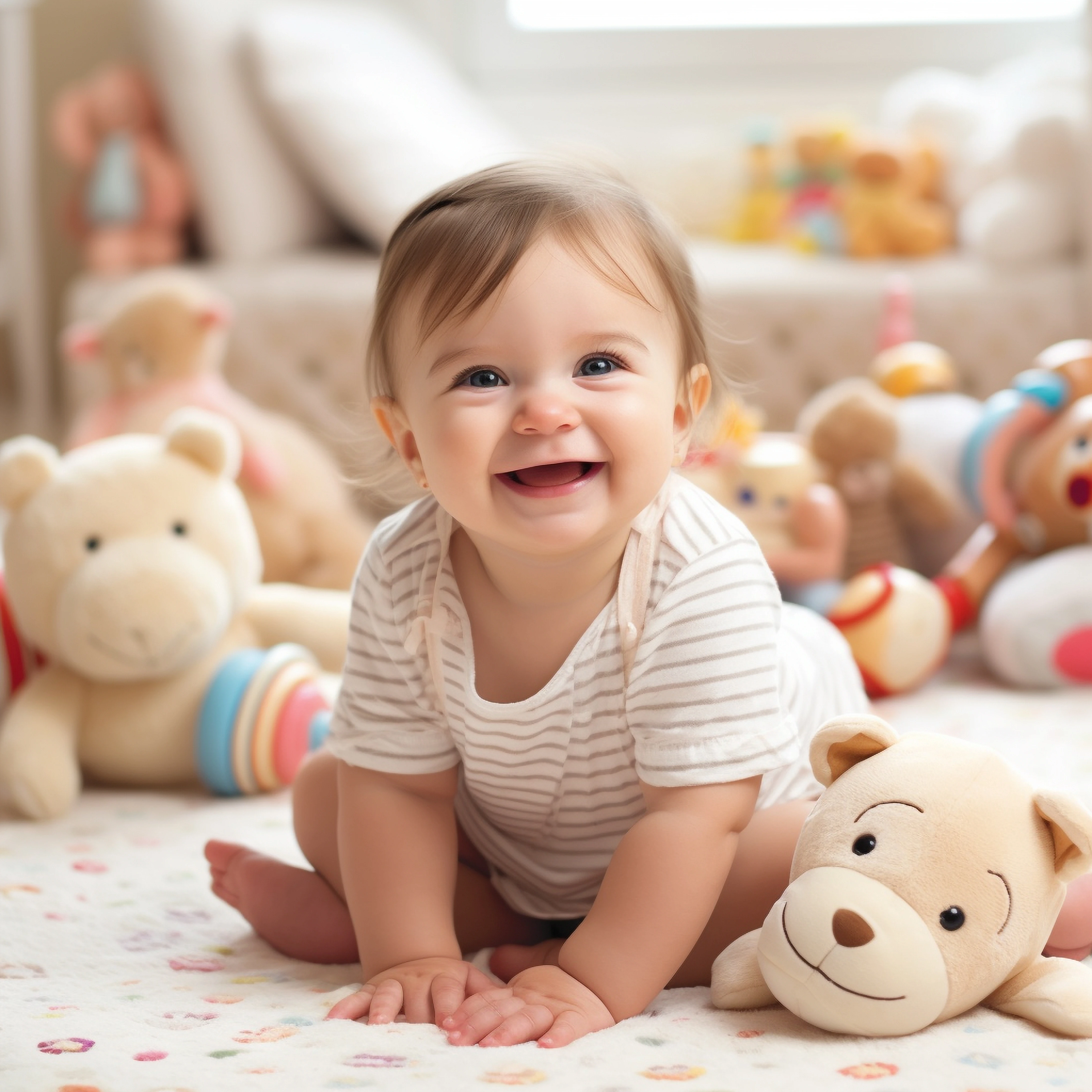 un-bambino-sorride-sul-letto-con-gli-animali-di-peluche.webp
