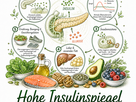 Auswirkung hoher Insulinspiegel auf den Menschlichen Stoffwechsel, Hyperinsulinämie, Blutzucker vs. insulin, Insulinresistenz, Leber & viszerales Fett, Ernärhung, Bewegung, Gewichtsregulation, chronisch erhöhte Insulinspiegel als Belastung