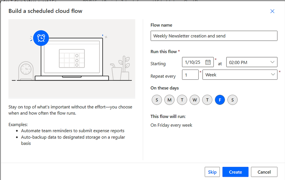 Scheduled cloud flow creation