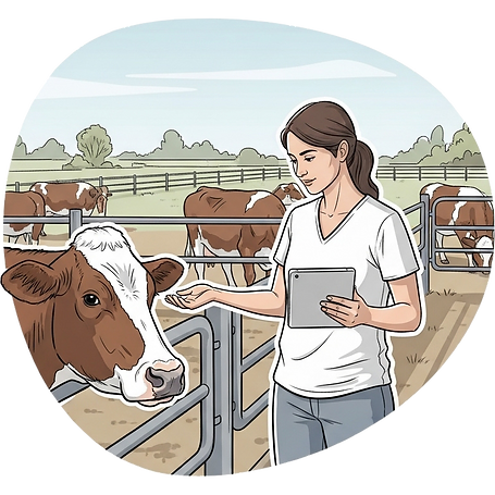 Vet and a cow at the far