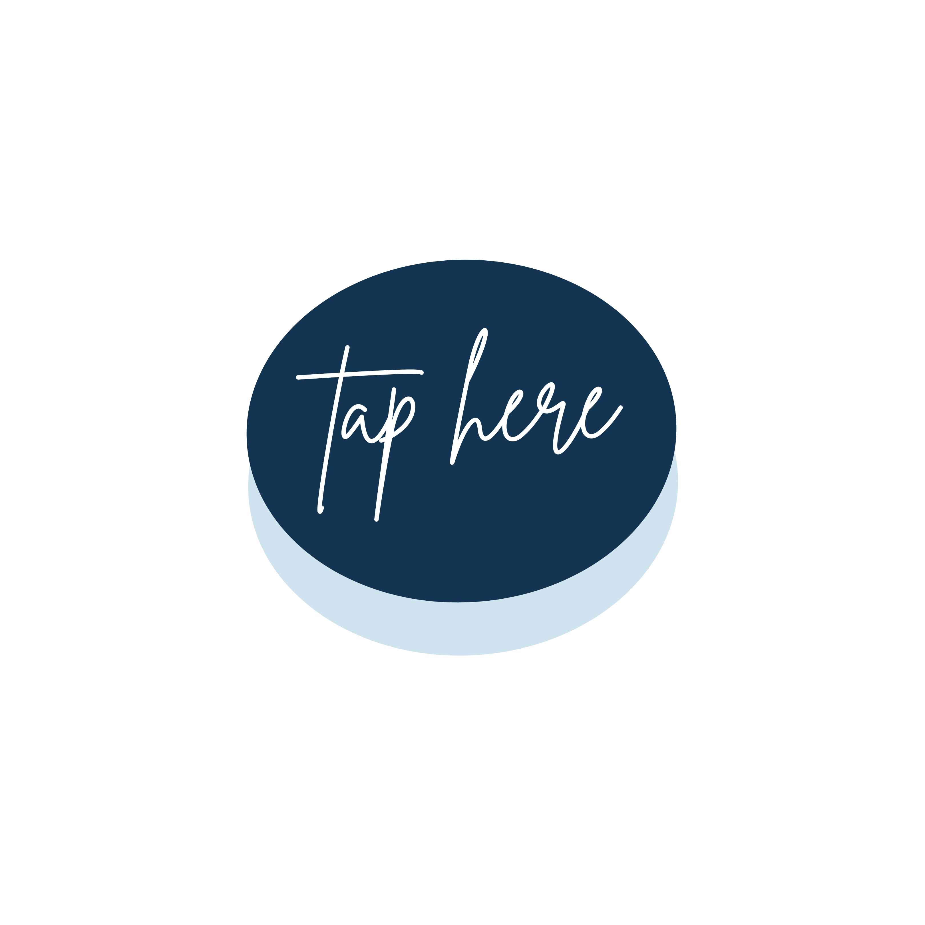 A GIF of a circular blue button that reads "tap here" in a script font, that has emotive lines coming out of it once the button is pressed down.