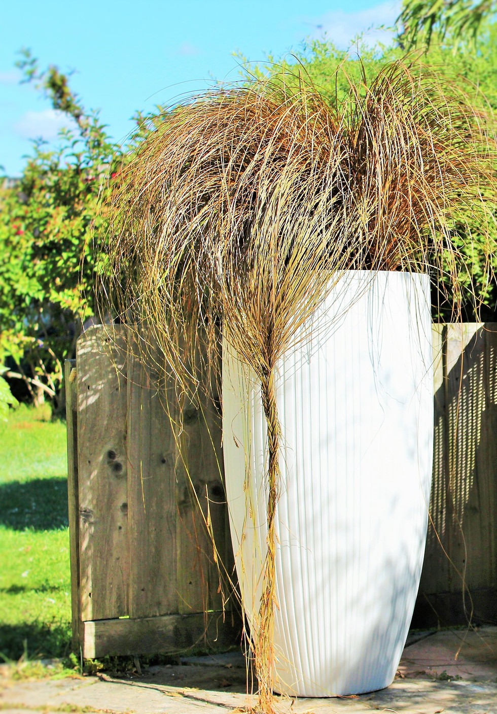 Patterned White Vase fibreglass planter 