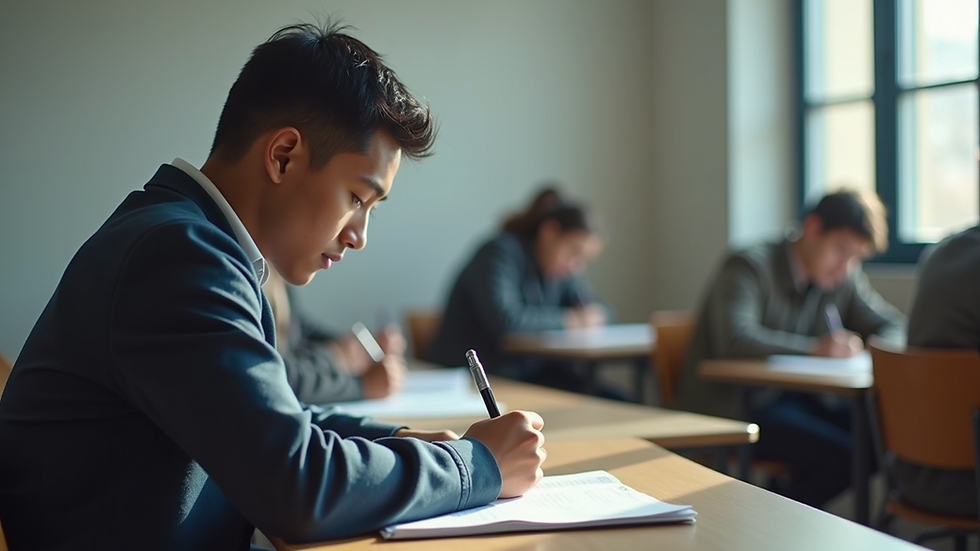 Vista de un estudiante concentrado en su examen en línea