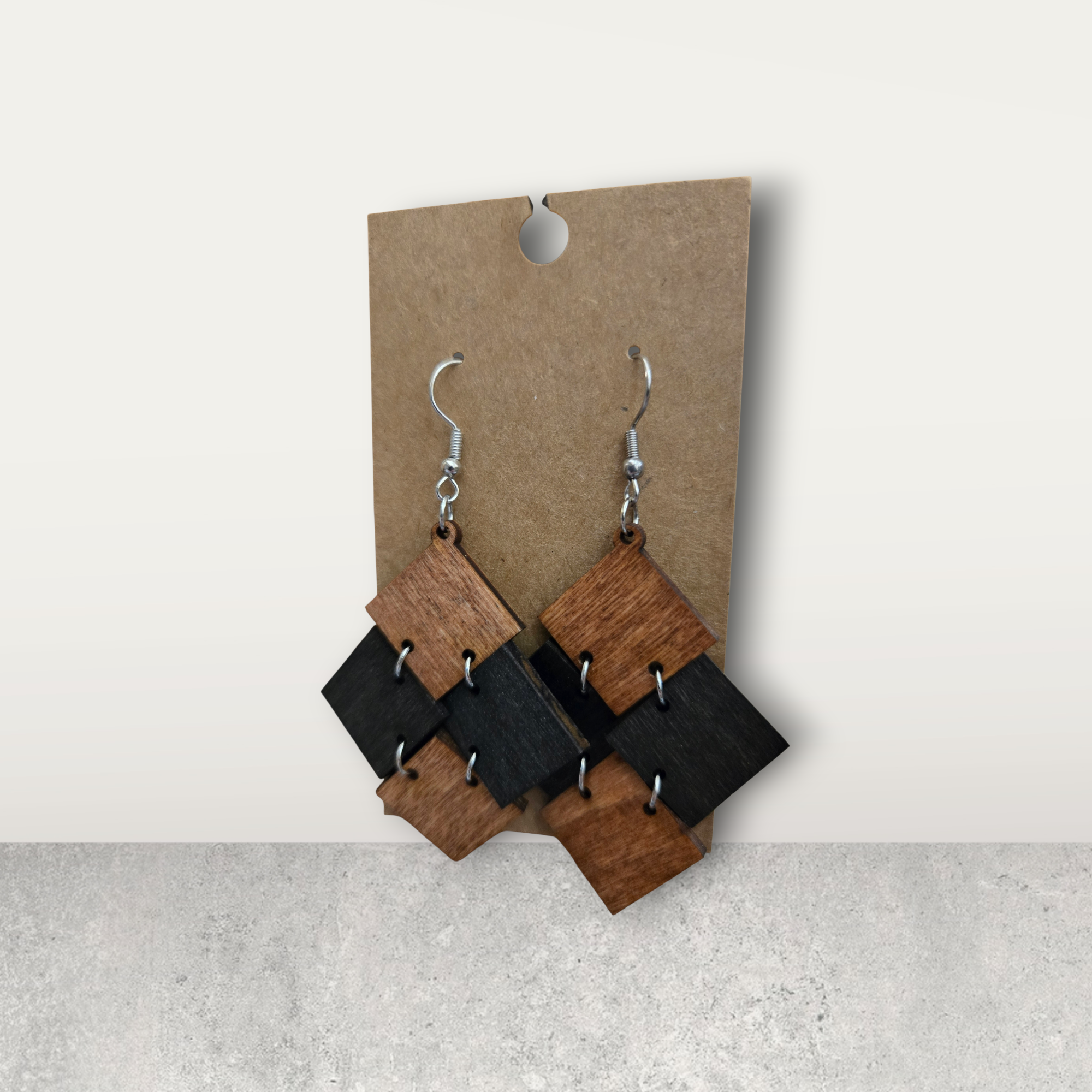 Wooden Square Geometric Earrings