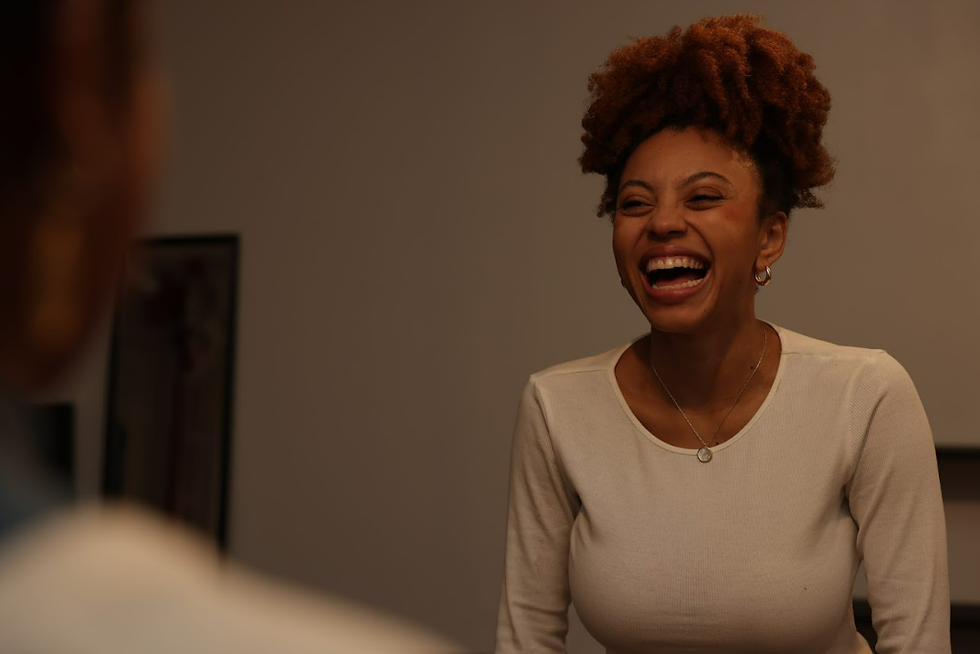 Actors rehearsing a smiling scene
