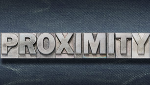 the word "proximity" spelled out in metallic letterpress