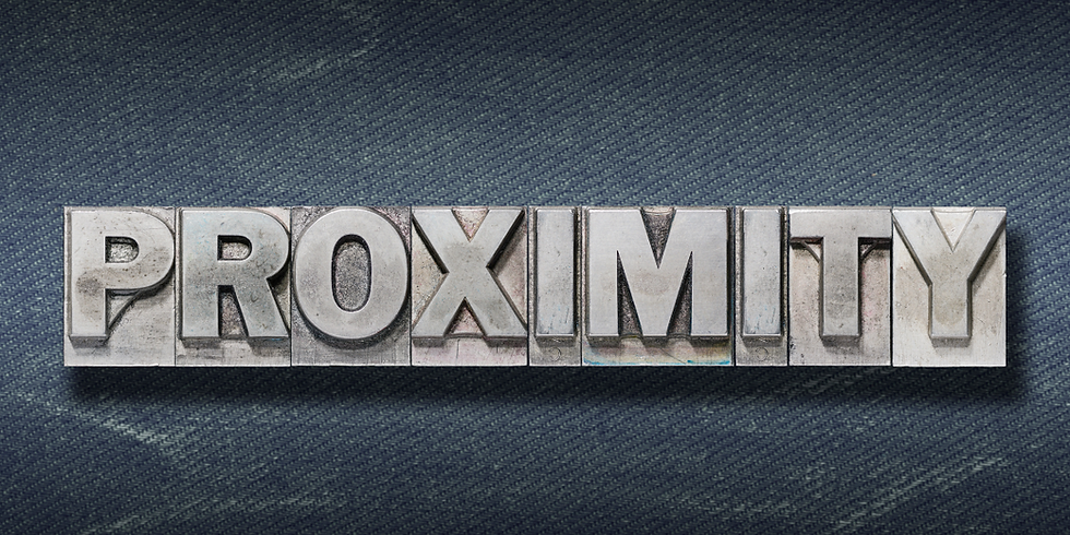 the word "proximity" spelled out in metallic letterpress