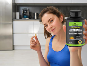 Combat mental and physical stress, occasional anxiety, muscle cramps, poor sleep with Calm & Relax: Shoden Ashwagandha, Magnesium Glycinate, and Probiotic Strains