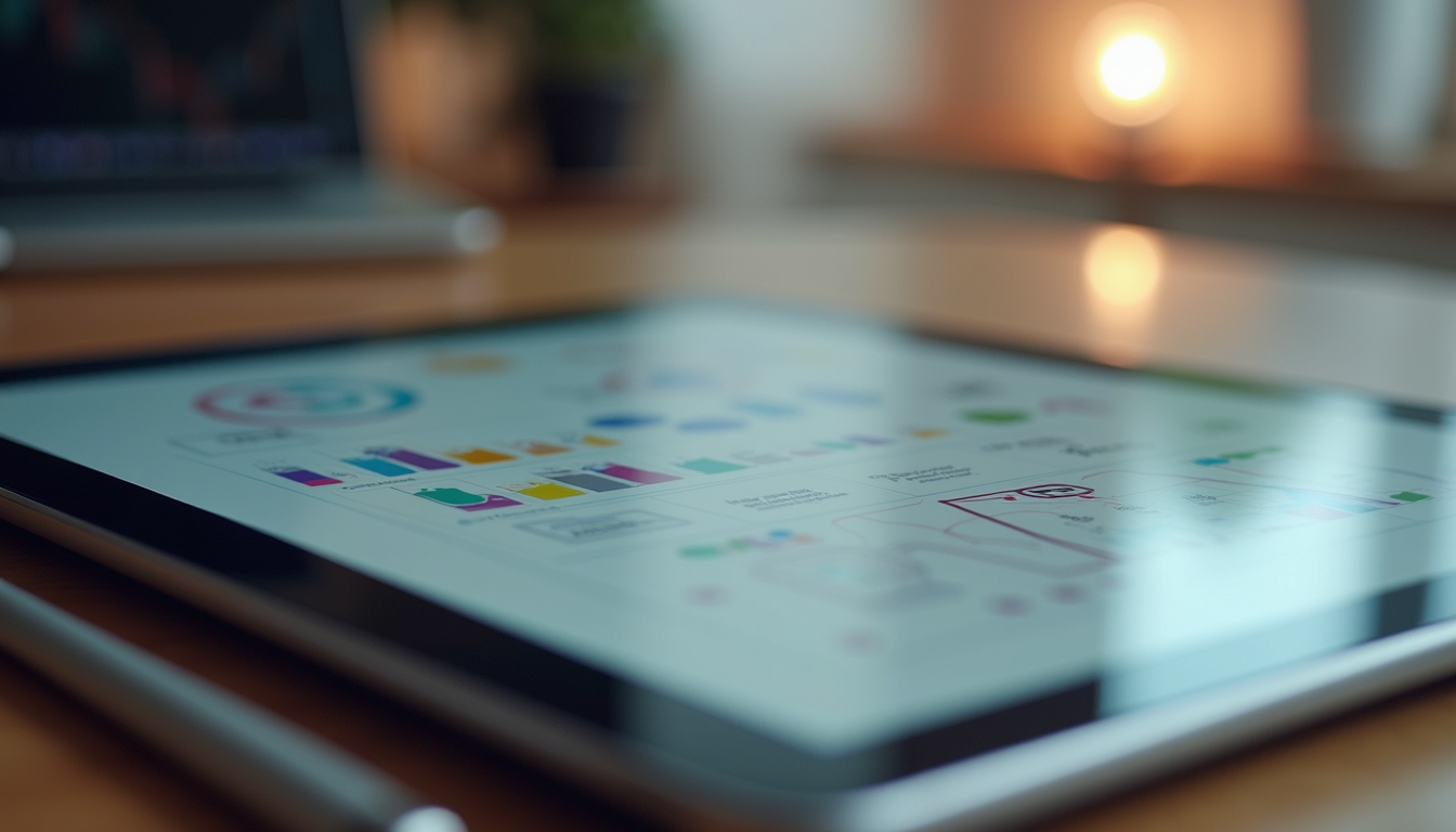 Close-up view of a digital tablet displaying instructional design workflow