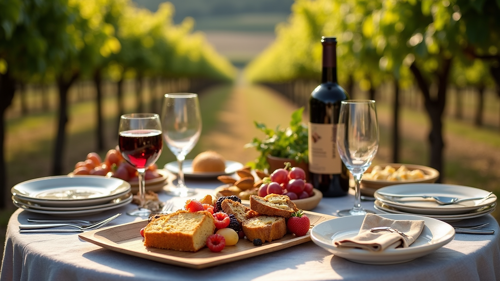 High angle view of a gourmet picnic setup in a Napa Valley vineyard