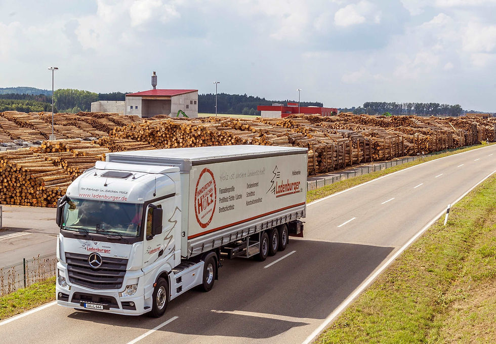 LKW fährt an Holzwerk vorbei