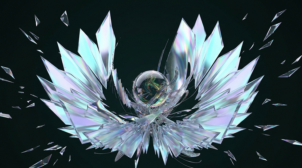 Abstract iridescent crystal explosion on dark background